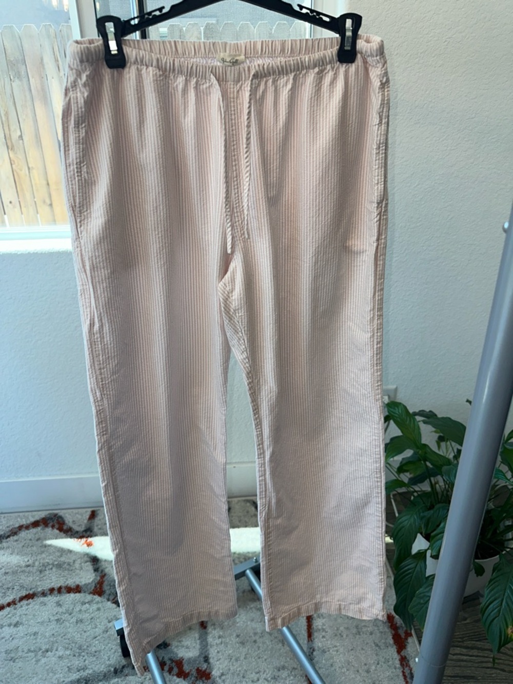 White and Pale Pink Drawstring Pants with pockets